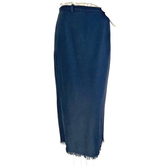 Eddie Bauer Wool Blend Blanket Skirt Midi Straight Lined Back Slit Black 6 EUC - Picture 1 of 9